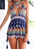 Printed Plunge Neck Romper