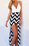 White Spaghetti Strap Backless Zigzag High Low Dress