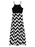 Black Chervon Pattern Spaghetti Strap Slit Maxi Dress