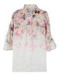 White Ombre Floral Long Sleeves Chiffon Shirt