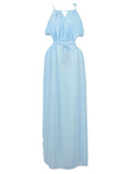 Sky Blue Cut Away Open Waist Split Maxi Dress